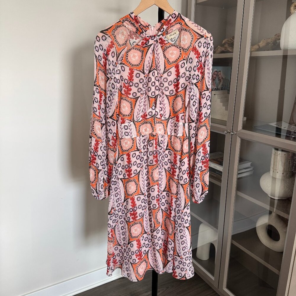 Temperley London Etoile Midi Dress Print Silk Twisted Neckline Small S